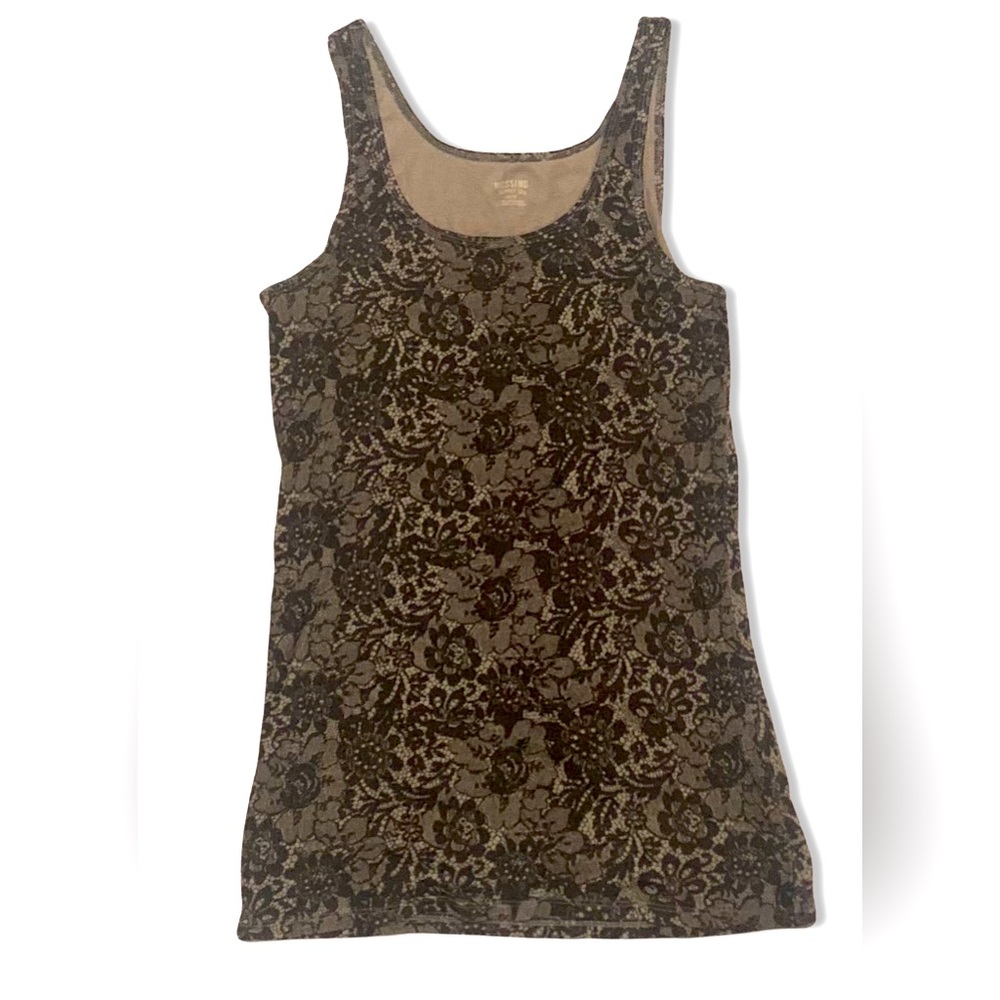 Mossimo Floral Black & White Ribbed Tank Top XL